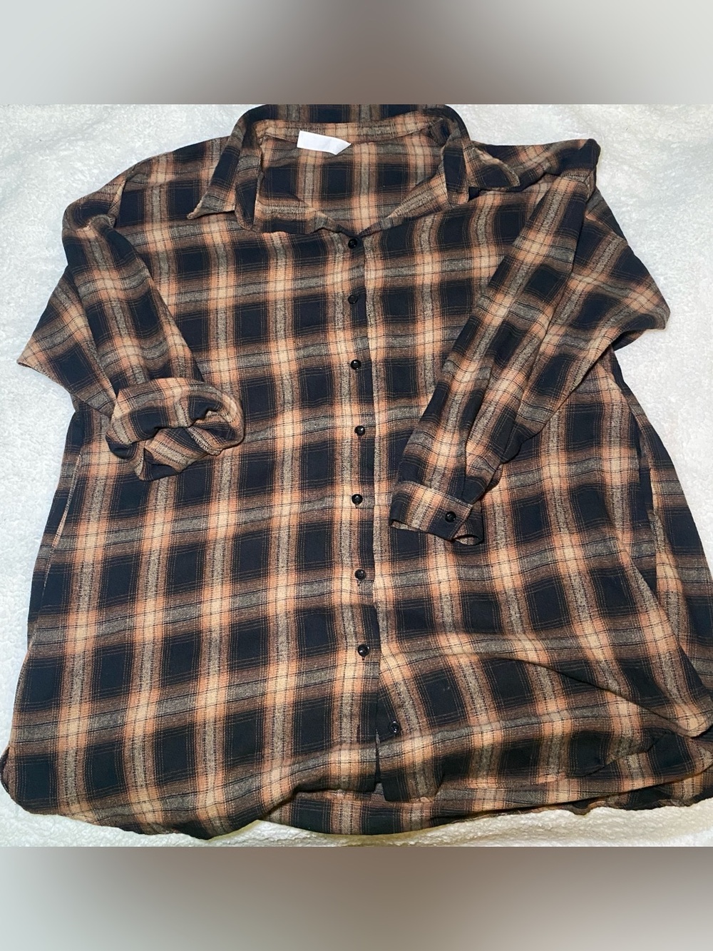 Women’s Long Button-Front Plaid Shirt